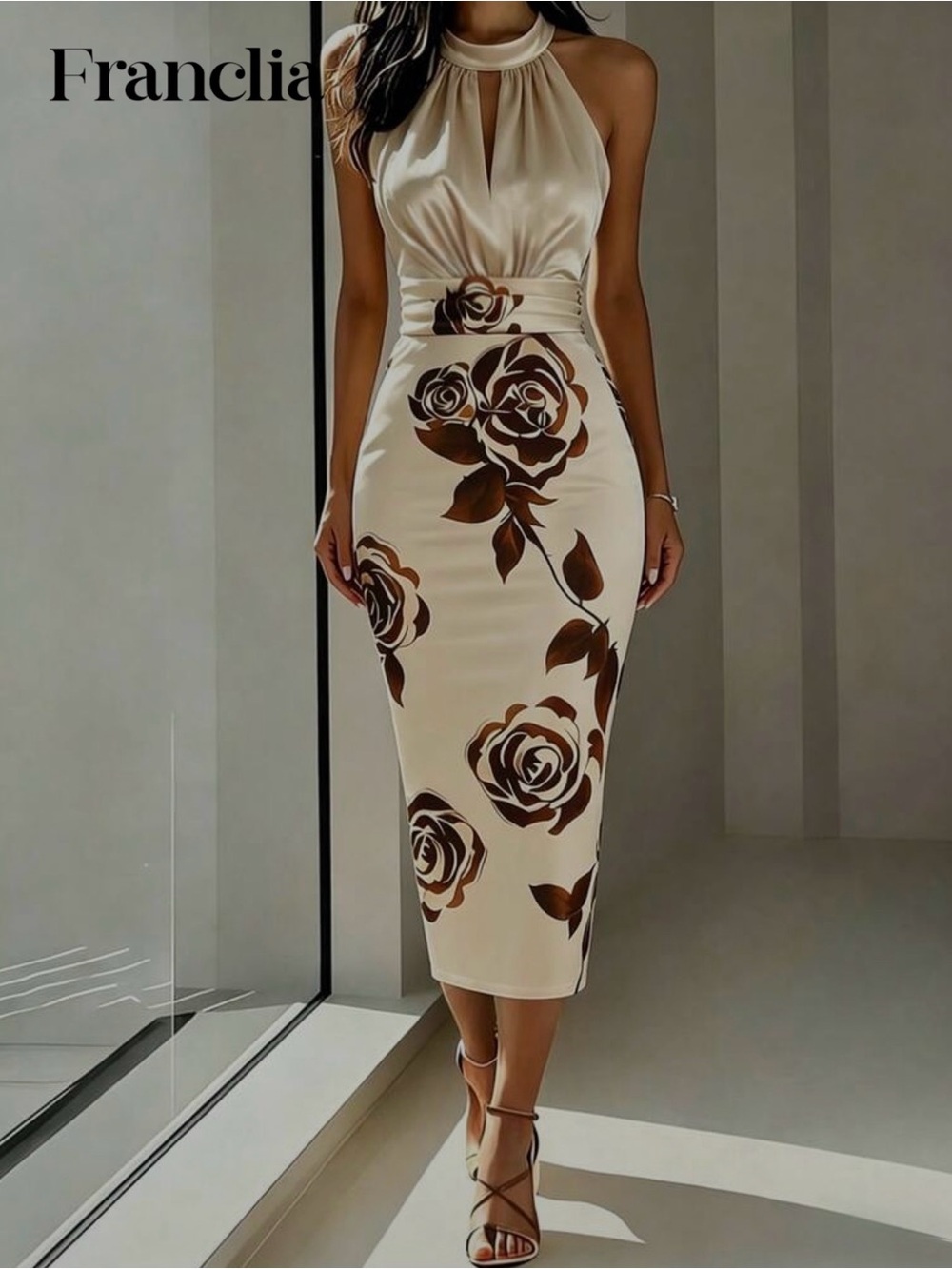 NWOT Cream Floral Halter Dress Sz. 4
